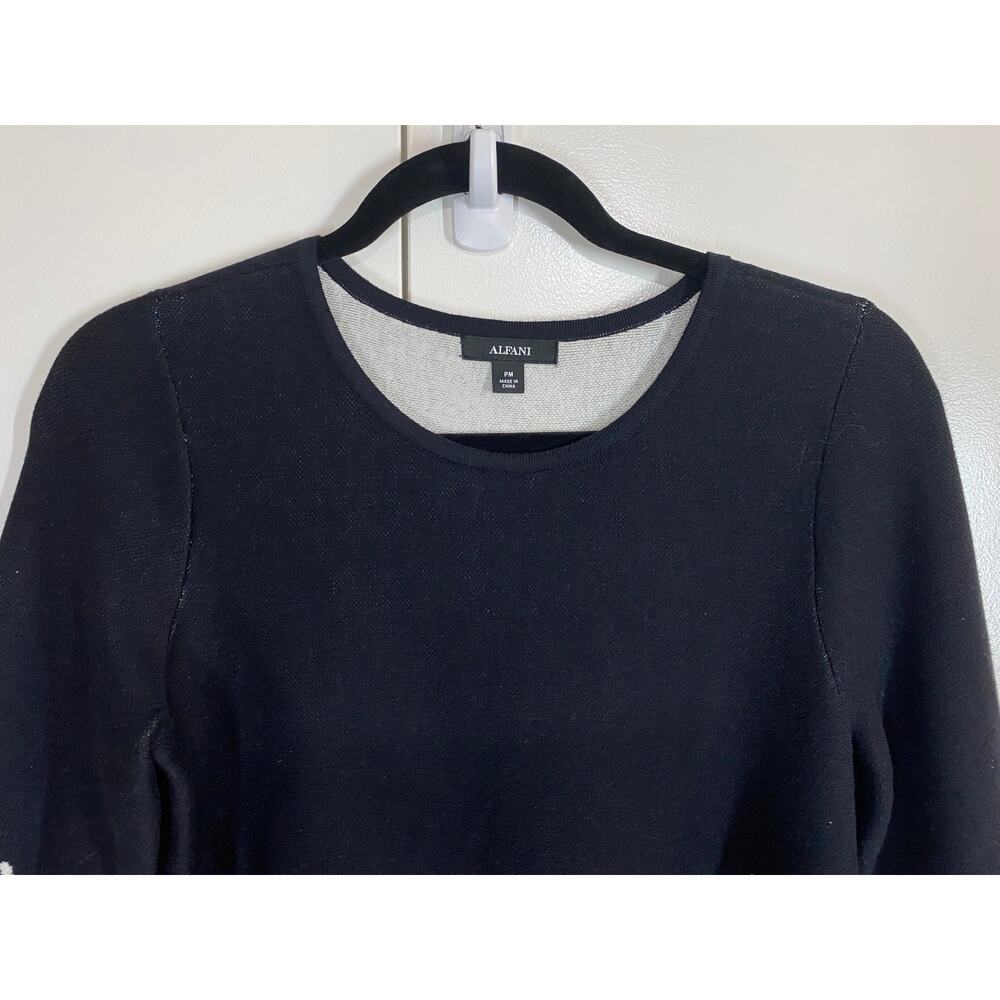 Alfani 3/4 Sleeve Black & White Pineapple Knit Cotton Blend Sweater SZ PM - Picture 3 of 7